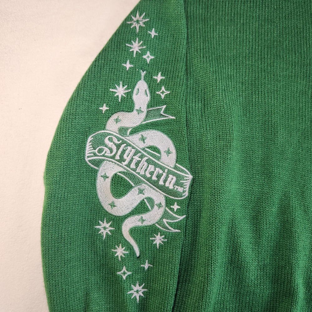 HARRY POTTER Slytherin Cardigan Sweater Unisex Small Green Wizarding World Snake - Picture 3 of 6
